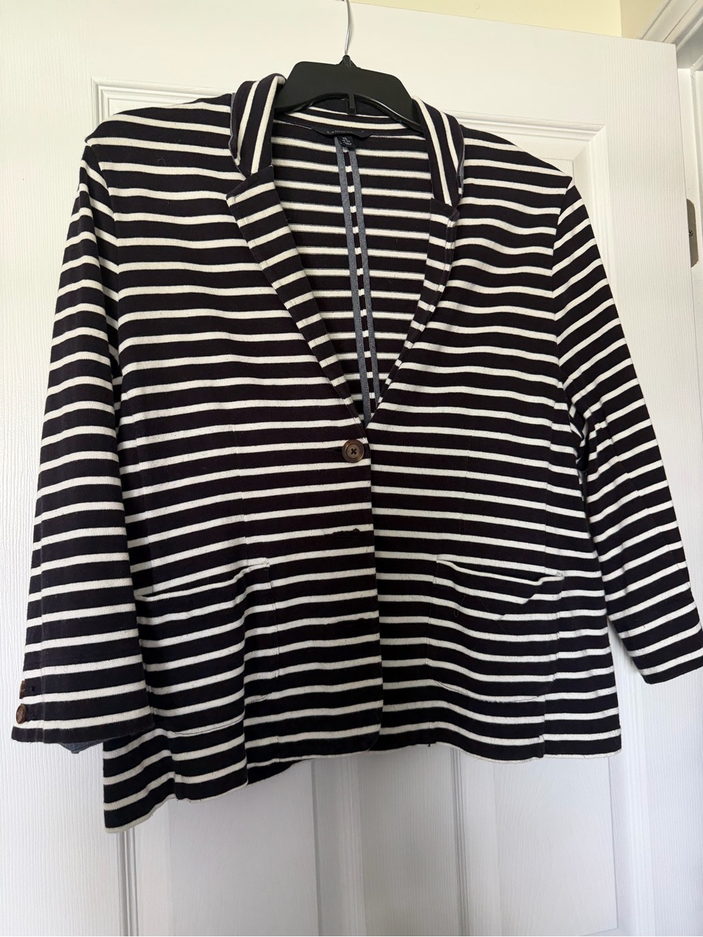 Lands' End Navy and White Striped Women's Blazer